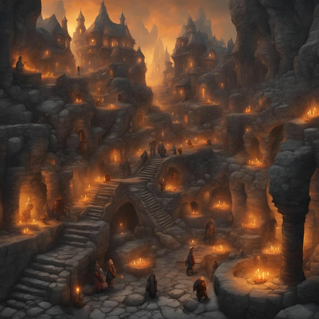 An underground city with dwarves roaming the streets